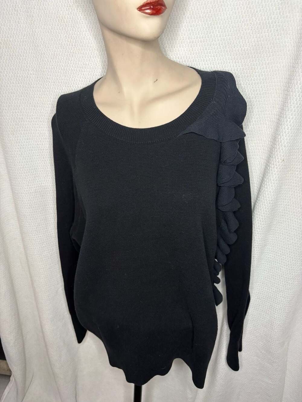 A New Day Sweater Size XXL Black Ruffle Shoulder Long Sleeve Knit Top